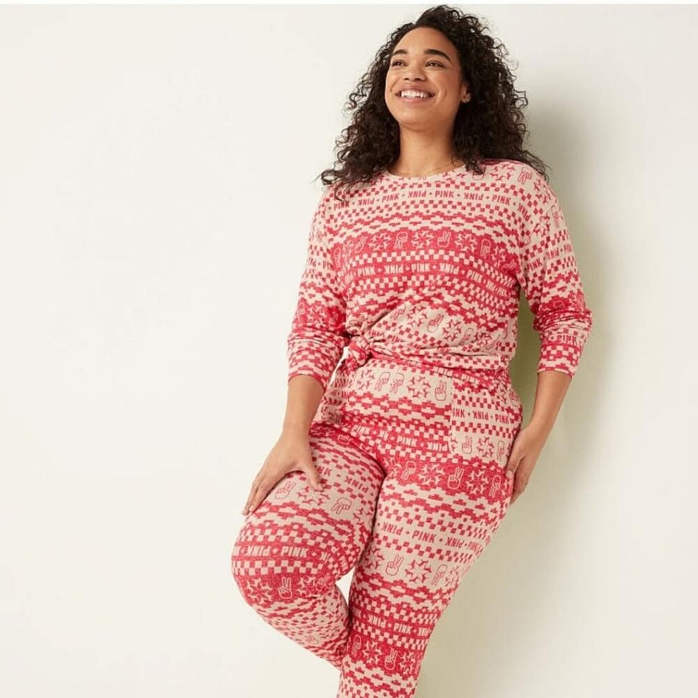 Victoria's Secret PINK Holidayβ Cozy Fair Isle Long Sleeve Sleep Shirt NWT Large